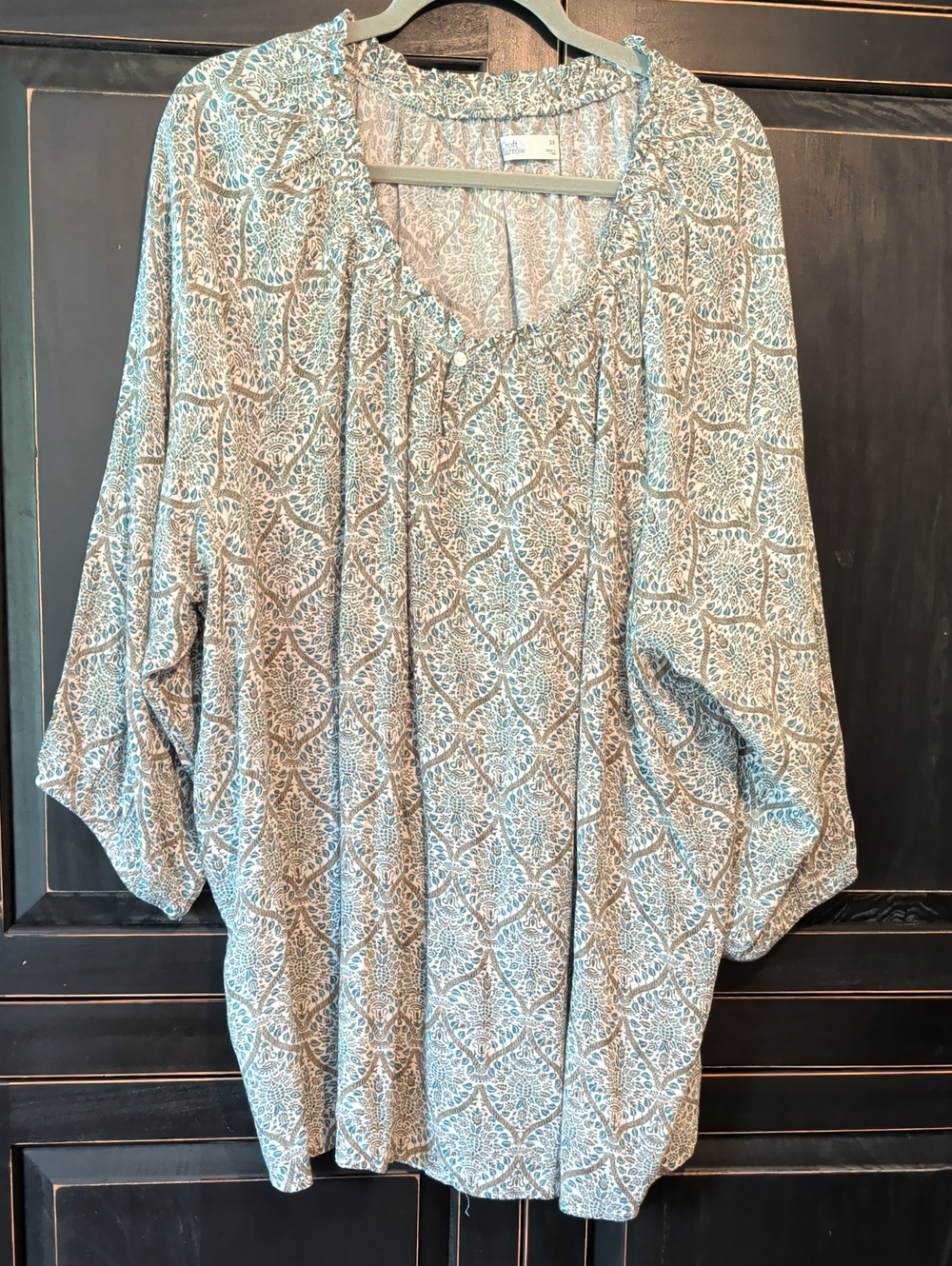 croft & barrow Green and Beige Printed Peasant Tunic